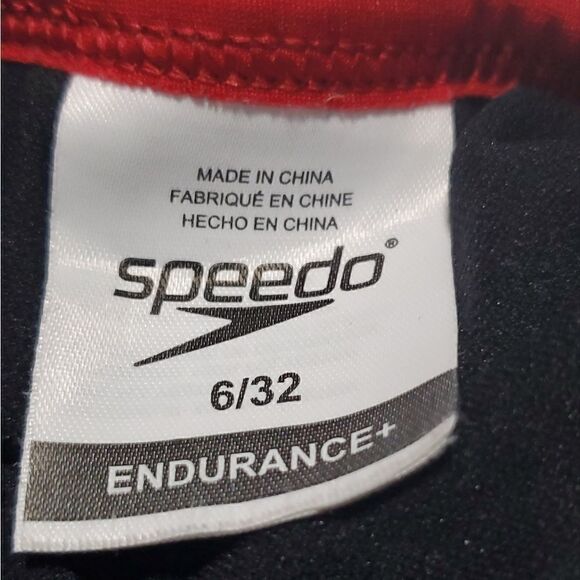 Speedo Endurance Red & Black Striped One Piece Swimsuit - Picture 3 of 4